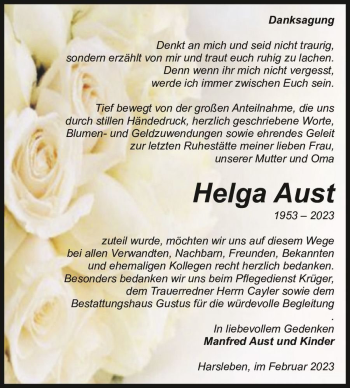 Traueranzeige von Helga Aust  von Magdeburger Volksstimme