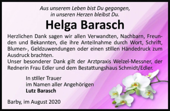 Traueranzeige von Helga Barasch  von Magdeburger Volksstimme