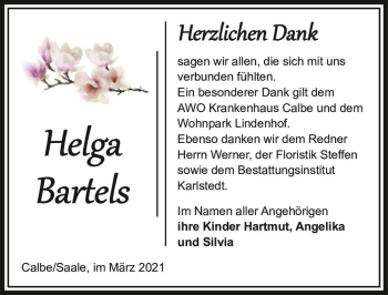 Traueranzeige von Helga Bartels  von Magdeburger Volksstimme