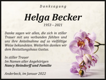 Traueranzeige von Helga Becker  von Magdeburger Volksstimme