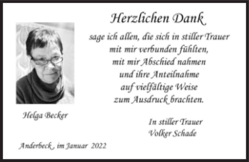 Traueranzeige von Helga Becker  von Magdeburger Volksstimme