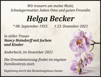 Traueranzeige von Helga Becker  von Magdeburger Volksstimme