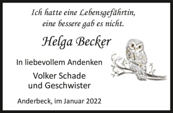 Traueranzeige von Helga Becker  von Magdeburger Volksstimme