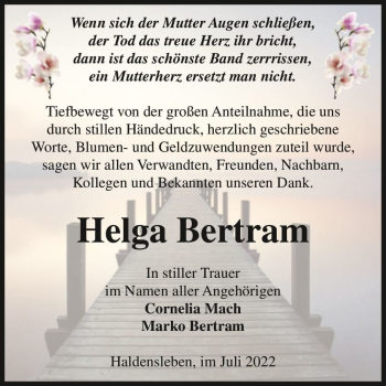 Traueranzeige von Helga Bertram  von Magdeburger Volksstimme