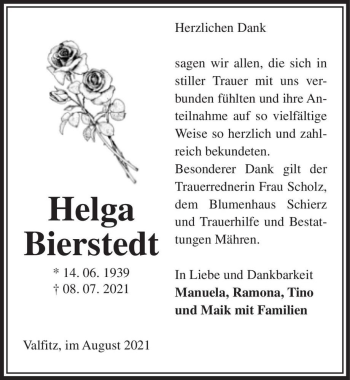 Traueranzeige von Helga Bierstedt  von Magdeburger Volksstimme