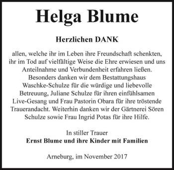 Traueranzeige von Helga Blume  von Magdeburger Volksstimme