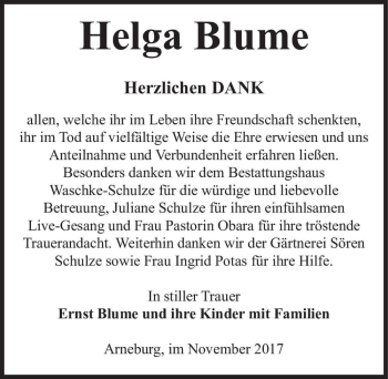 Traueranzeige von Helga Blume  von Magdeburger Volksstimme
