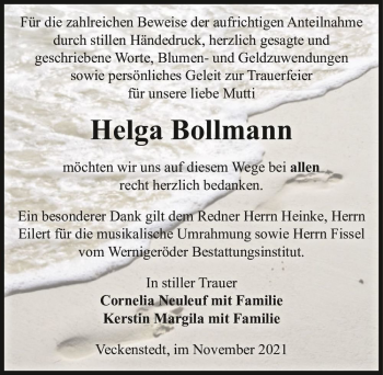 Traueranzeige von Helga Bollmann  von Magdeburger Volksstimme