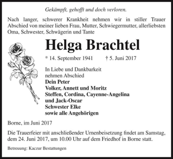 Traueranzeige von Helga Brachtel  von Magdeburger Volksstimme