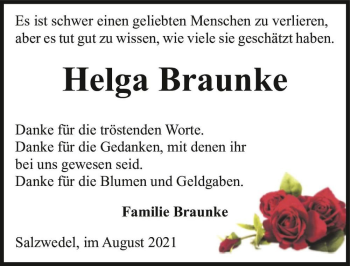 Traueranzeige von Helga Braunke  von Magdeburger Volksstimme