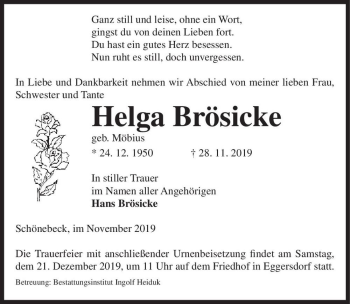 Traueranzeige von Helga Brösicke (geb. Möbius)  von Magdeburger Volksstimme