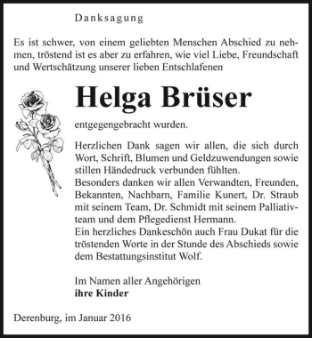 Traueranzeige von Helga Brüser  von Magdeburger Volksstimme