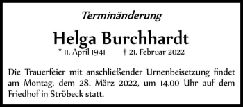 Traueranzeige von Helga Burchhardt  von Magdeburger Volksstimme