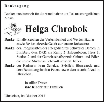Traueranzeige von Helga Chrobok  von Magdeburger Volksstimme