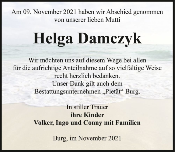 Traueranzeige von Helga Damczyk  von Magdeburger Volksstimme