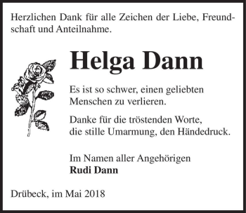 Traueranzeige von Helga Dann  von Magdeburger Volksstimme