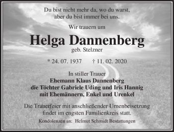 Traueranzeige von Helga Dannenberg (geb. Stelzner)  von Magdeburger Volksstimme