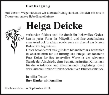 Traueranzeige von Helga Deicke  von Magdeburger Volksstimme