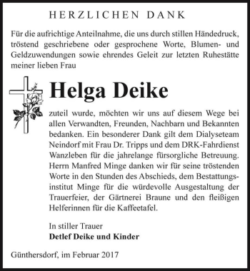 Traueranzeige von Helga Deike  von Magdeburger Volksstimme