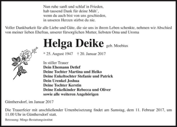 Traueranzeige von Helga Deike (geb. Moebius)  von Magdeburger Volksstimme
