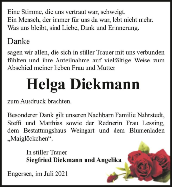 Traueranzeige von Helga Diekmann  von Magdeburger Volksstimme