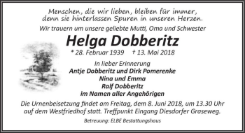 Traueranzeige von Helga Dobberitz  von Magdeburger Volksstimme
