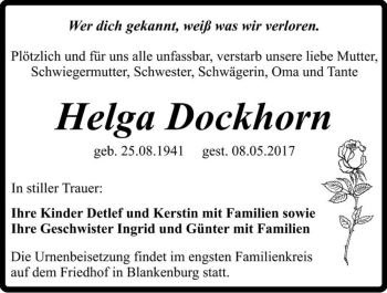 Traueranzeige von Helga Dockhorn  von Magdeburger Volksstimme