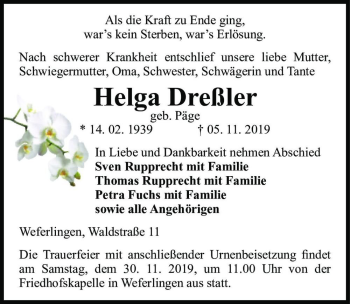 Traueranzeige von Helga Dreßler (geb. Päge)  von Magdeburger Volksstimme