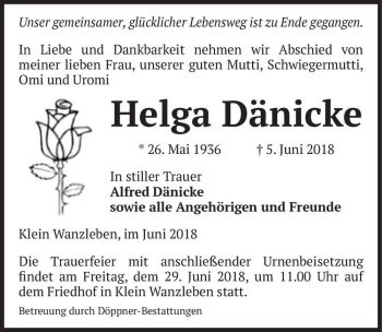 Traueranzeige von Helga Dänicke  von Magdeburger Volksstimme