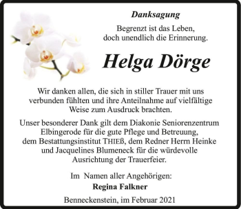 Traueranzeige von Helga Dörge  von Magdeburger Volksstimme