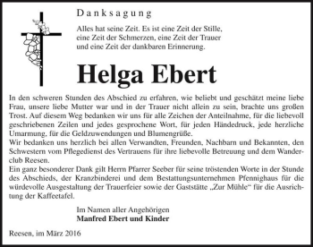 Traueranzeige von Helga Ebert  von Magdeburger Volksstimme