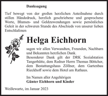 Traueranzeige von Helga Eichhorn  von Magdeburger Volksstimme