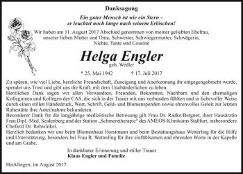 Traueranzeige von Helga Engler (geb. Wedler)  von Magdeburger Volksstimme