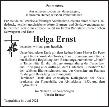 Traueranzeige von Helga Ernst  von Magdeburger Volksstimme