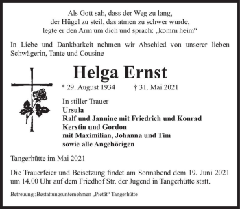 Traueranzeige von Helga Ernst  von Magdeburger Volksstimme