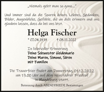 Traueranzeige von Helga Fischer  von Magdeburger Volksstimme