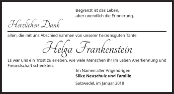 Traueranzeige von Helga Frankenstein  von Magdeburger Volksstimme