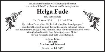 Traueranzeige von Helga Fude (geb. Schulenburg)  von Magdeburger Volksstimme