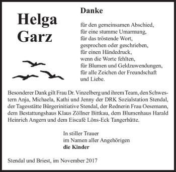 Traueranzeige von Helga Garz  von Magdeburger Volksstimme