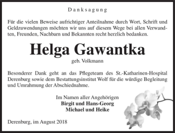 Traueranzeige von Helga Gawantka (geb. Volkmann)  von Magdeburger Volksstimme