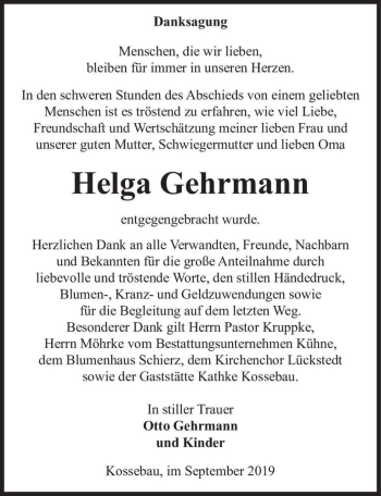 Traueranzeige von Helga Gehrmann  von Magdeburger Volksstimme