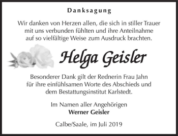 Traueranzeige von Helga Geisler  von Magdeburger Volksstimme