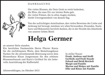 Traueranzeige von Helga Germer  von Magdeburger Volksstimme