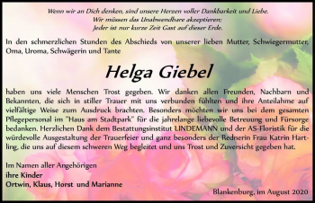 Traueranzeige von Helga Giebel  von Magdeburger Volksstimme