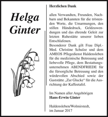 Traueranzeige von Helga Ginter  von Magdeburger Volksstimme