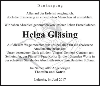 Traueranzeige von Helga Gläsing  von Magdeburger Volksstimme