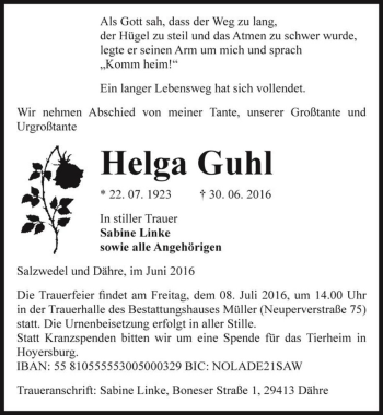 Traueranzeige von Helga Guhl  von Magdeburger Volksstimme