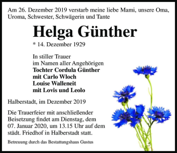Traueranzeige von Helga Günther  von Magdeburger Volksstimme
