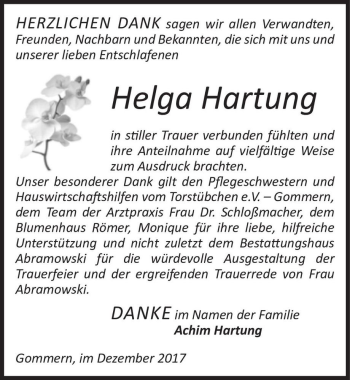Traueranzeige von Helga Hartung  von Magdeburger Volksstimme