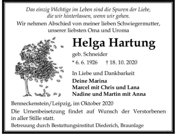 Traueranzeige von Helga Hartung (geb. Schneider)  von Magdeburger Volksstimme